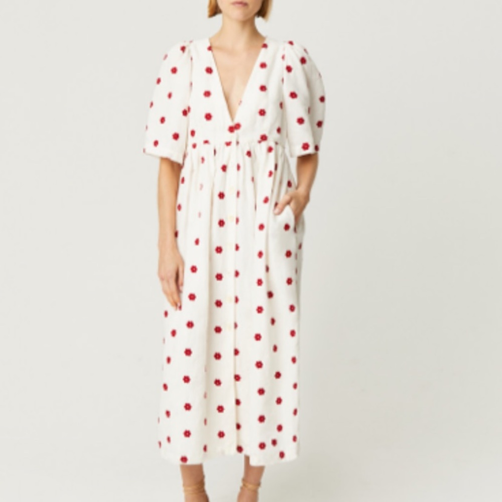 RHODE Karlene White and Red Daisy Dress